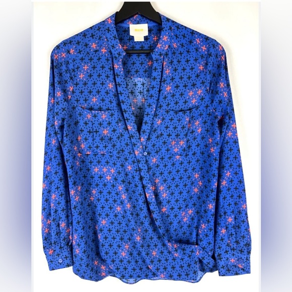 NWOT Maeve by Anthropologie Eva Blue Faux Wrap Blouse/Top Size 0 - Picture 2 of 6